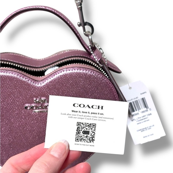 NWT Coach Heart Leather Convertible Crossbody Bag in Pink Lilac Metallic - Picture 16 of 16